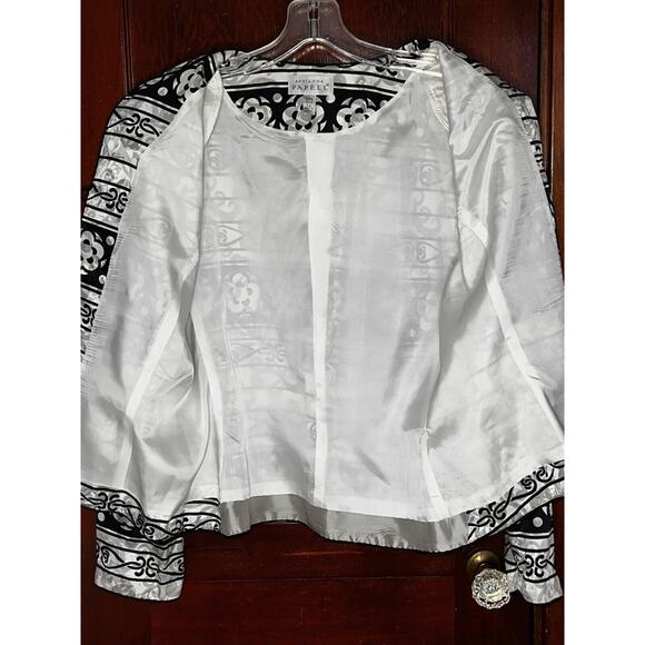 ADRIANA PAPELL BLACK GRAY WHITE FLORAL 100% SILK JACKET BLAZER SIZE 14 - Picture 4 of 5